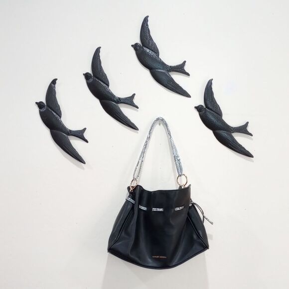 Badgley Mischka Vegan Black with Snake Trim Purse - No Cross Body Strap - Picture 1 of 16